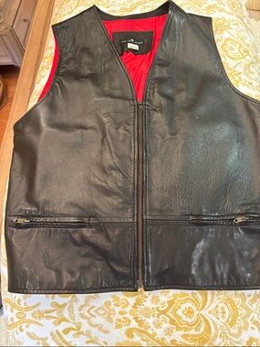 Saks Fifth Avenue Black Leather Vest with Red Lining